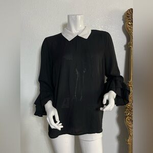 Chic Black Blouse with White Collar
